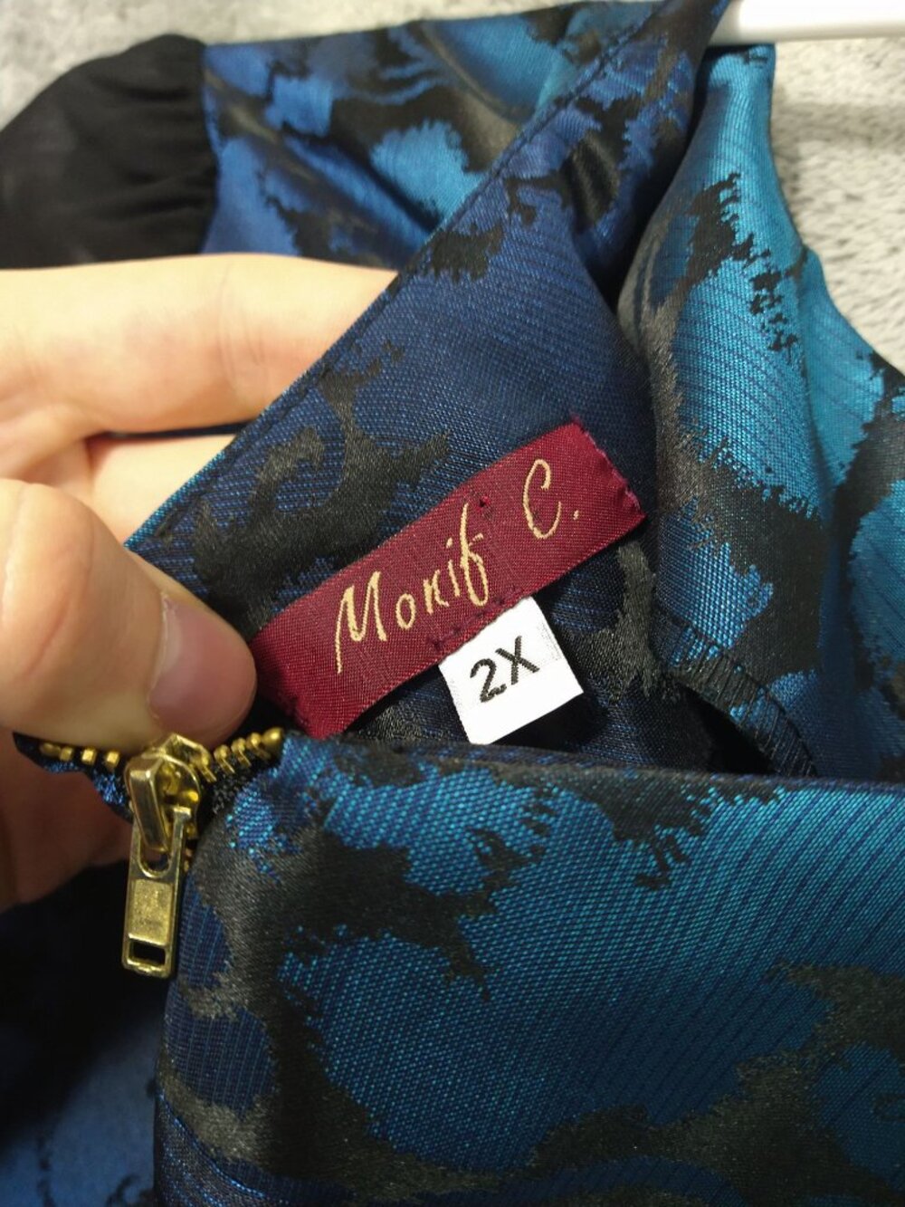 Monif C Romper Womens 2X Blue Floral Crew Neck Long Sleeve Blue Peplum Satin - Picture 7 of 9